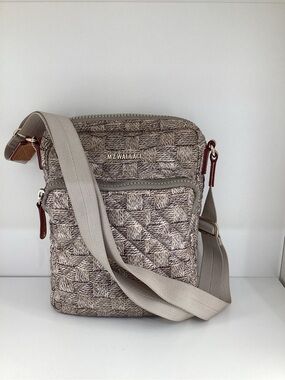MZ Wallace Neutral Woven Crossbody with Cream Strap